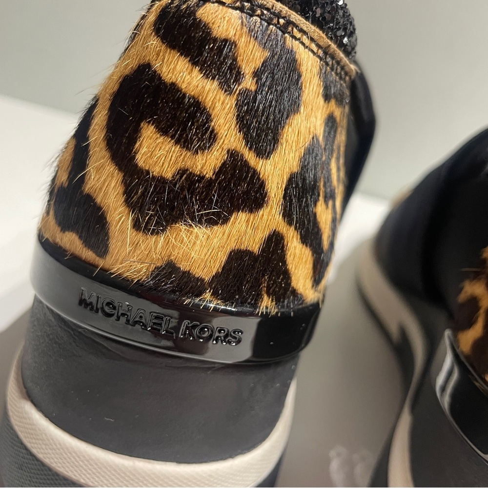 Michael Kors Leopard felix Wedges Sneakers calf hair Black 8.5 - Picture 5 of 9